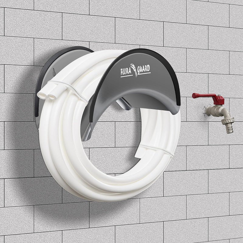 FLORA GUARD Garden Hose Holder, Heavy-Duty Metal Hose Hanger, Holds Up to 125 ft, Gaeden Hose Wall Mount for Outdoor Patio, Rust and Slip Resistant (Gray) - Image 3
